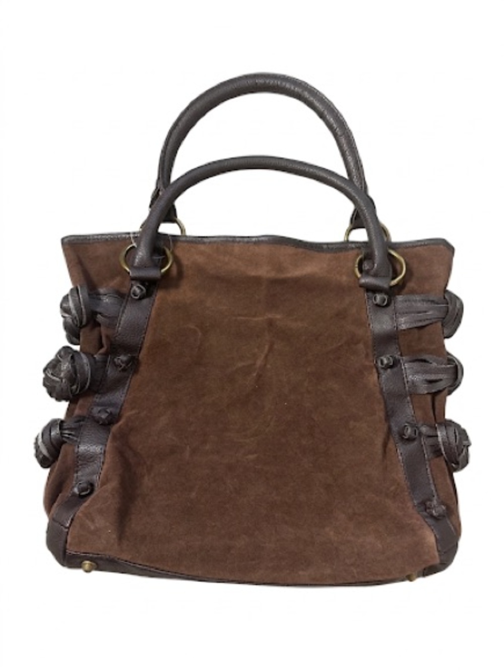 Brown Suede Tote Bag with Dark Brown Trim